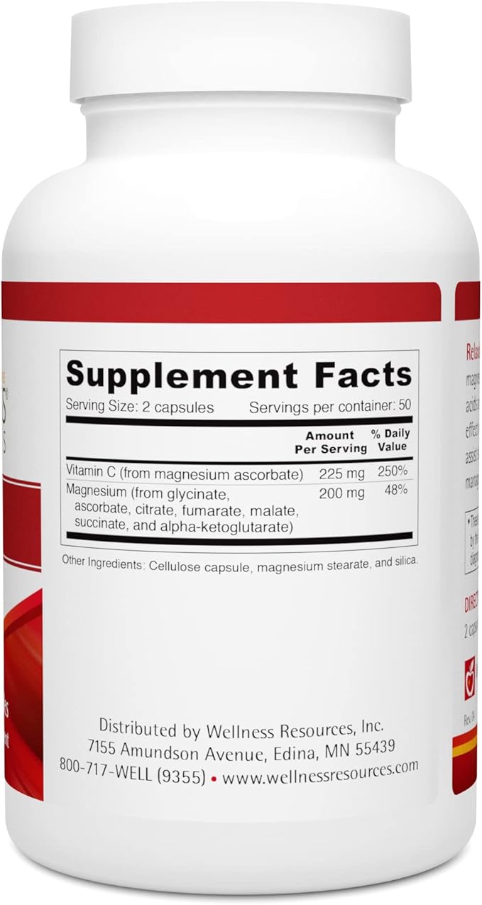 Wellness Resources RelaxaMag - with Magnesium Glycinate for Sleep Stress and Relaxation - High Potency 100mg Elemental Magnesium Per Capsule (100 Capsules)