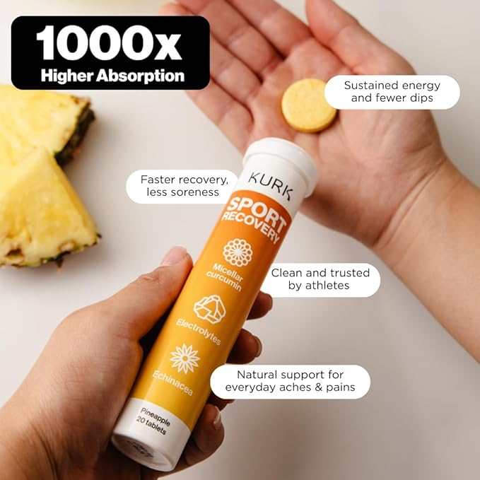Kurk High Strength Liquid Curcumin Oil from Turmeric (Orange 3.2 Fl Oz) Sport Electrolyte Tablets (Pineapple 20 Effervescent Tabs) Bundle