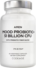 Amen Mood Probiotic Supplement 51 Billion CFU - Organic Prebiotics and Probiotics - Acidophilus Probiotic Pills Fibers - Mood Organic Ashwagandha Blueberries - Vegan &amp Non-GMO - 60 Capsules