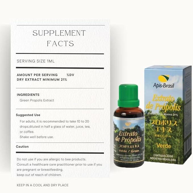 Brazilian Green Bee Propolis Liquid Extract 21% (30ml) - Natural Immune Support - Antioxidant - Pack of 1
