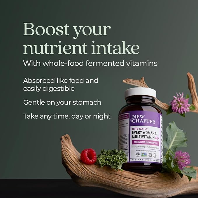 New Chapter Women’s Multivitamin 40+ extra B6 &amp B12 Biotin for Hair Growth D3 Vit C Zinc for Immune &amp Stress Support Gentle on an Empty Stomach One Daily Non-GMO Gluten-Free 72 Table
