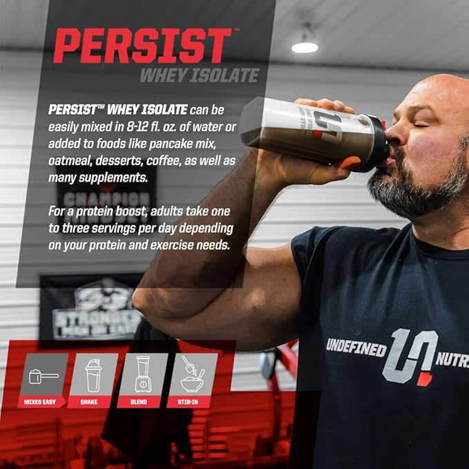 Undefined Nutrition Persist Whey Isolate by Brian Shaw - 24g Protein 30 Servings – Supports Recovery Strength &amp Performance - Gluten Free Fast Absorbing (2.18lbs Vanilla)