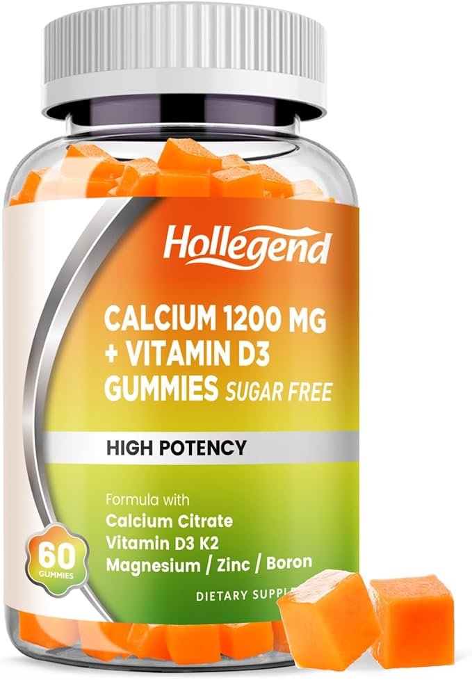 Calcium 1200 mg with Vitamin D3 Gummies Calcium Citrate Chewables with Magnesium Zinc Vitamin K2 Boron Bone Health Sugar Free 60 Count