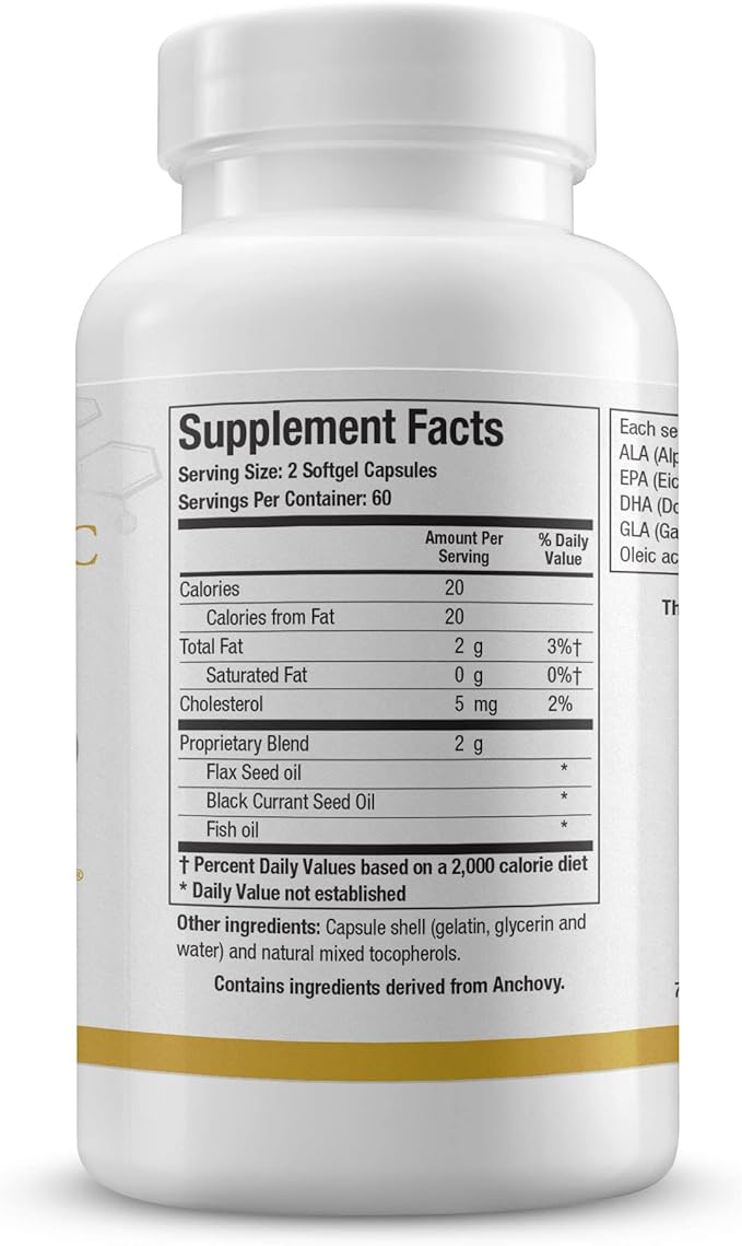 Biotics Research Optimal EFAs - BC Proprietary Blend of Fish Flaxseed and Blackcurrant Seed Oils. Balance of Omega3 6 and 9 Fatty Acids 120 Softgels