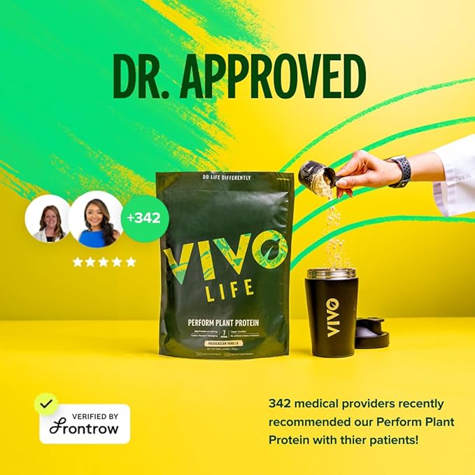 Vivo life Perform Plant Protein Powder - Pea &amp Hemp Protein Blend with BCAA (34.85 oz Raw Cacao)