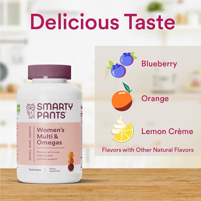 SmartyPants Women's Multivitamin Gummies: Omega 3 Fish Oil (EPA/DHA) Methylfolate CoQ10 Vitamin D3 C Vitamin B12 B6 A K &amp Zinc Inositol Gluten Free 120 Count (20 Day Supply)