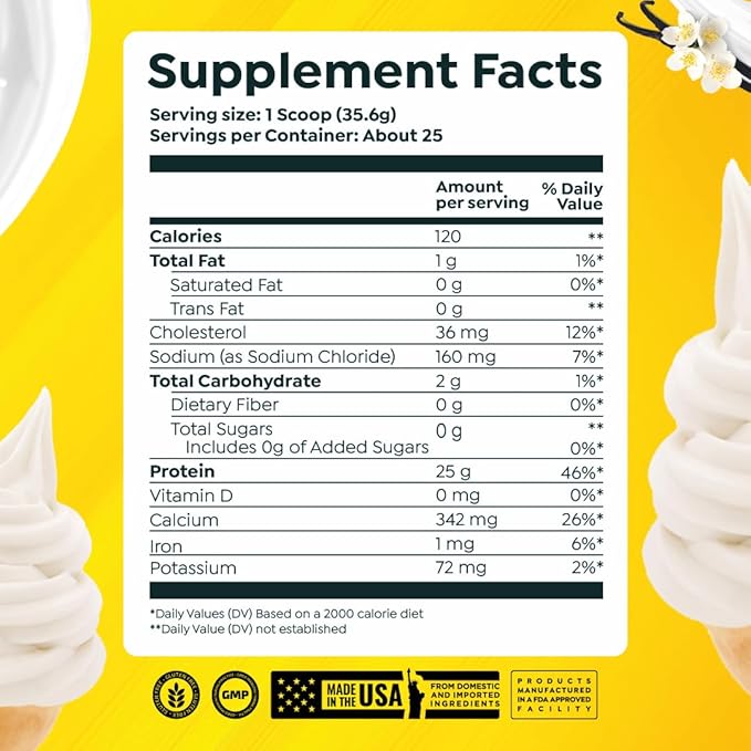 Casein + Whey Protein by HTLT | Whey &amp Casein Protein Shake Powder | Slow-Release Whey &amp Casein Protein for Sustained Energy | Casein Protein Powder for Baked Treats Vanilla Ice Cream