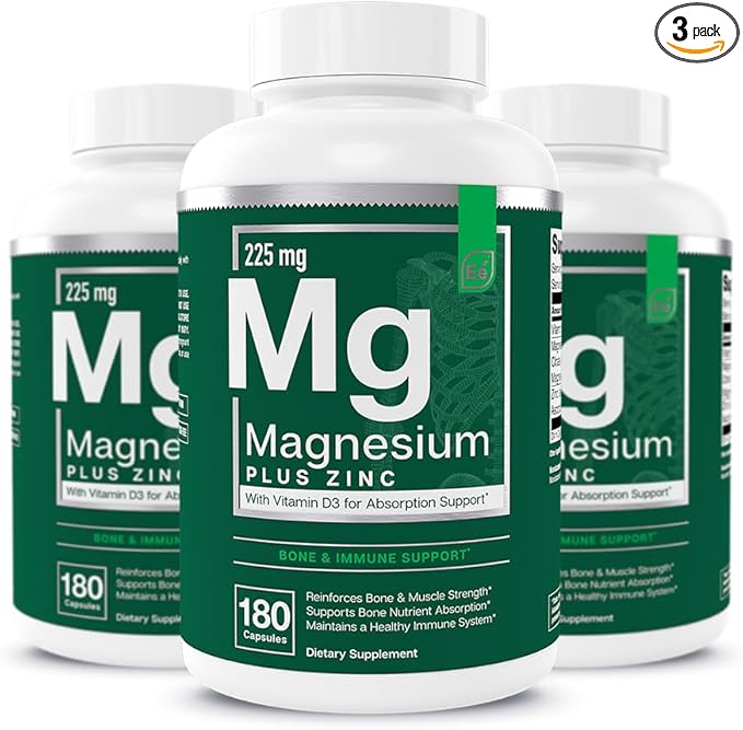 Essential Elements Magnesium Plus Zinc with Vitamin D3 - Scientifically Formulated Heart Bone &amp Muscle Support - 225mg Triple-Strength Magnesium Complex with Glycinate Malate Citrate - 540 Cou