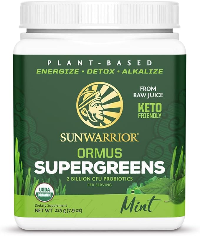 Organic Greens Powder Superfood Complex | Organic Super Greens Powder from Raw Juice with Probiotics Moringa Leaf &amp Electrolyte Minerals | Vegan Non-GMO No Added Sugar (Mint 45 Servings)
