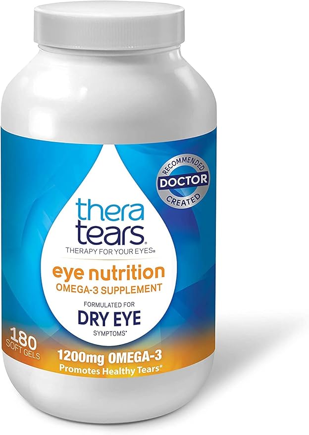 TheraTears 1200mg Omega 3 Supplement for Eye Nutrition Organic Flaxseed Triglyceride Fish Oil and Vitamin E 180 Count &amp SteriLid Eyelid Cleanser and Face Wash for Irritated Eyes 2 fl oz Spray