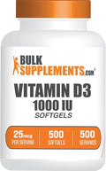 BulkSupplements.com Vitamin D3 1000IU Softgels - Cholecalciferol D3 Supplement Vitamin D 1000 IU - 1 Vitamin D3 Softgel (25mcg of Vitamin D) per Serving 500 Count (Pack of 1)