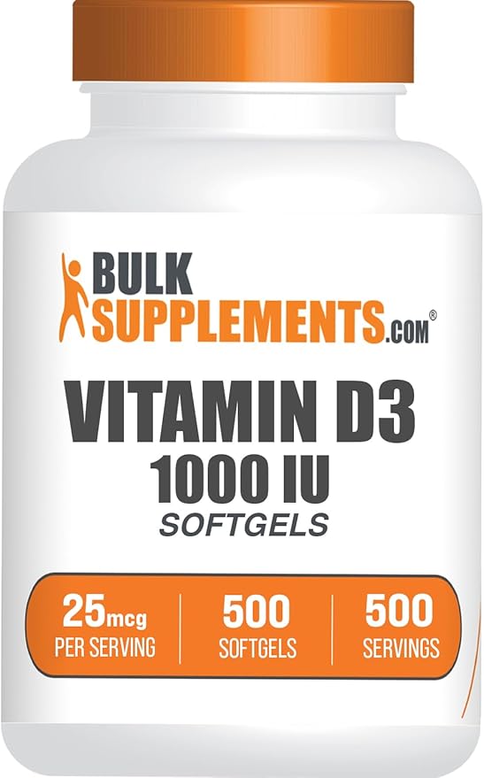 BulkSupplements.com Vitamin D3 1000IU Softgels - Cholecalciferol D3 Supplement Vitamin D 1000 IU - 1 Vitamin D3 Softgel (25mcg of Vitamin D) per Serving 500 Count (Pack of 1)