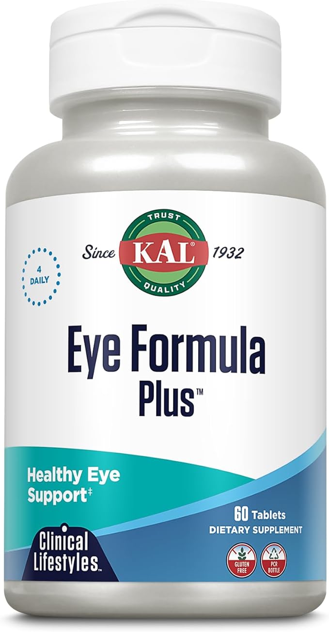 KAL Eye Formula Plus Eye Care and Vision Supplements for Adults with Eye Vitamins Lutein and Zeaxanthin Plus Bilberry Extract Goji and Blueberry Extract 60-Day Guarantee 15 Servings 60 Tablets