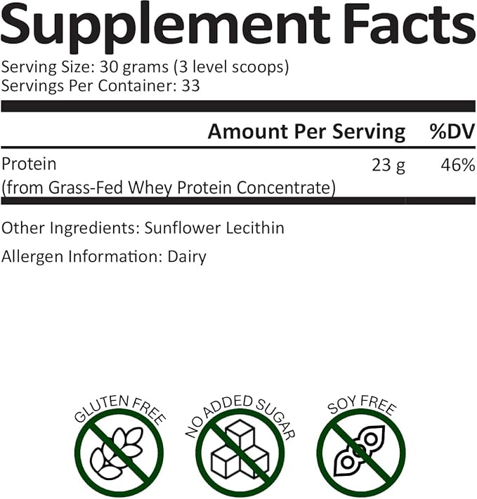 Survival Grocery® Grass-Fed Whey Protein Concentrate | Unflavored Clean &amp Pure Protein Powder with Minimal Lactose &amp Fat | Gluten-Free | Includes Scoop for Easy Serving (1 kg./ 1 Jug Unflavo