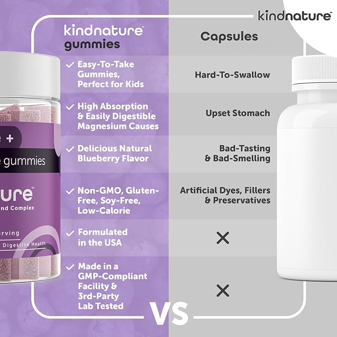 KINDNATURE Magnesium Glycinate &amp Citrate Gummies – Calm Magnesium Complex for Sleep Stress Cramps &amp Digestion – Chewable Vegan Magnesium Supplement for Women Teens Adults – 60 Ct