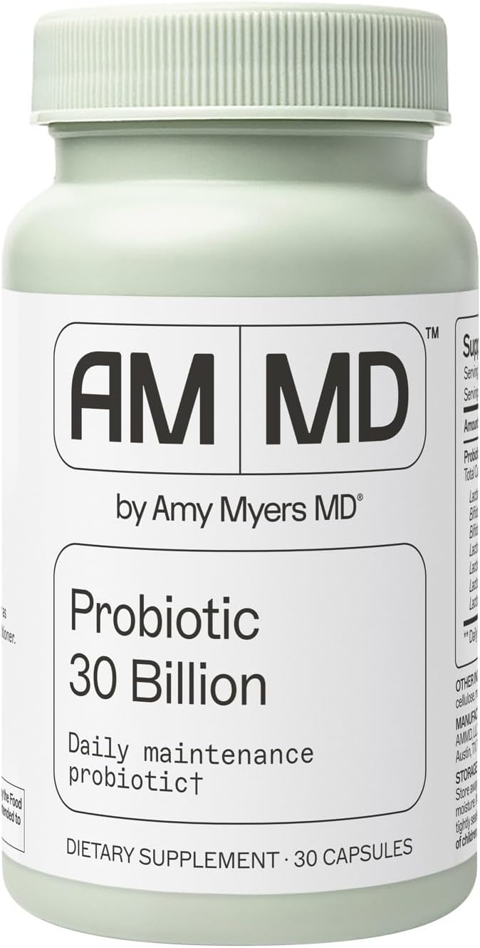 Amy Myers MD Probiotics 30 Billion CFU - Supports Digestive Health Gut Microbiome &amp Immune Function - 14 Strains - Dairy-Free Gluten-Free - 30 Capsules (30 Servings)