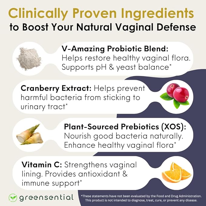 Vaginal Probiotics for Odor &amp pH Balance | 2-Month Supply | Supports Vaginal Flora Yeast Balance Feminine Health | with Prebiotics Vitamin C &amp Cranberry | Vegan 120 Count