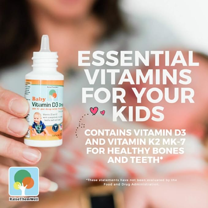 Raise Them Well- Vitamin D and K Drops for Bone and Teeth Health 365 Servings 0.36 fl/oz