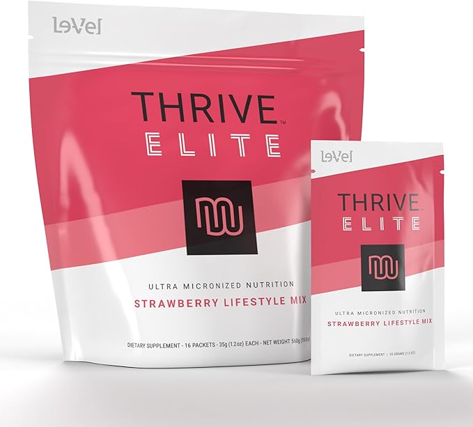 Le-Vel Thrive Elite Protein Shake | Gluten-Free Protein Blend with BCAAs Probiotics &amp Enzymes |16 Servings - Single Packets Strawberry
