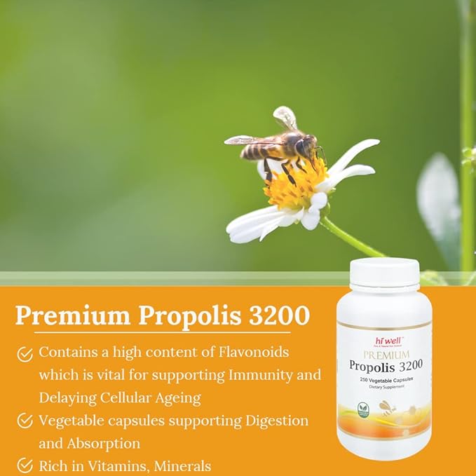 (Pack of 3) Hi Well Premium Propolis 3200 Flavonoid 96mg 250VegeCapsules