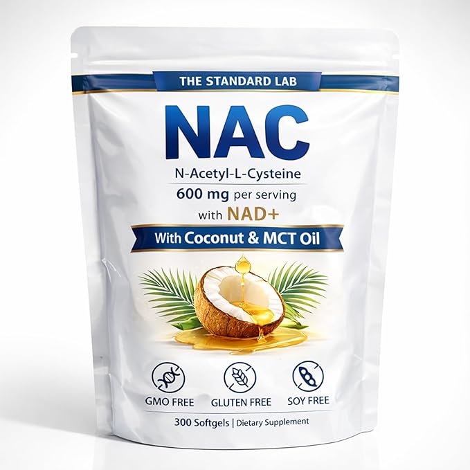 The Standard Lab NAC 600mg with NAD+ Daily Complex N-Acetyl Cysteine Supplement Capsules Antioxidant Support Formula Vegan Non-GMO Gluten Free 300 Softgels