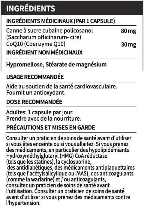 Super Sugarcane Policosanol 80 mg with CoQ10 30 mg 120 Vegetable Capsules Heart &amp Cholesterol Support 4-Month Supply Non-GMO Gluten Free
