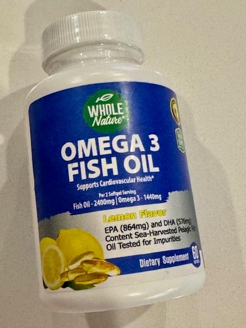 Omega 3 Fish Oil Supplements Maximum Strength 2400 mg Omega-3 1440mg Fish Oil EPA DHA Fatty Acids Heart Health Vision Eye Brain Immune Support for Women &amp Men. Natural Lemon Flavor 60 ct