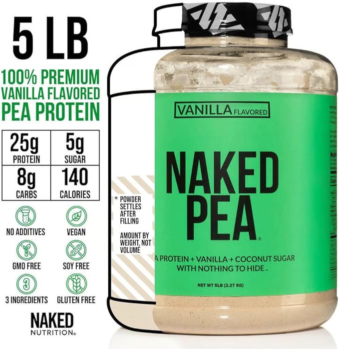 NAKED Vanilla Pea Protein Isolate 5LB Bulk + Pure Micronized Creatine Monohydrate 1000g (200 Servings) – Plant-Based Vegan Non-GMO Gluten Free Soy Free