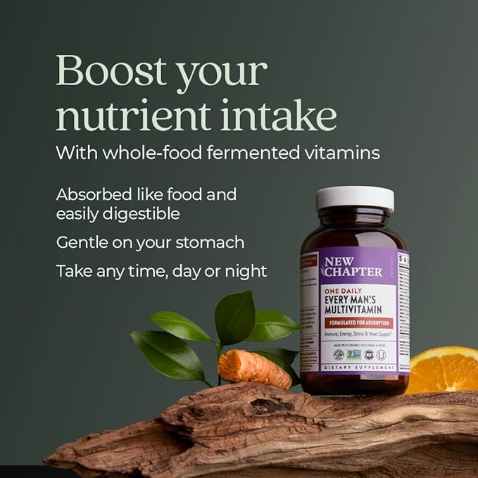 New Chapter Men’s Multivitamin B6 Extra B12 D3 Vitamin C &amp Zinc Immune Heart Cellular Energy and Brain Health Gentle on The Stomach One Daily Non-GMO Gluten-Free 18+ 96 Tablets