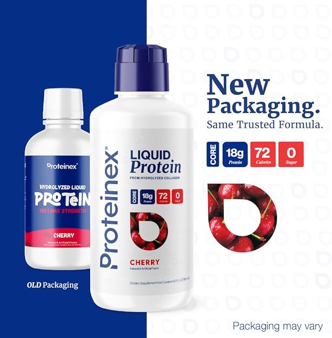 Proteinex Medical Grade Liquid Hydrolized Collagen Protein - Women and Men for Healthy Skin Hair and Nails Zero Sugars &amp Ready to Drink Protein Drink (16 Fl Oz Cherry)