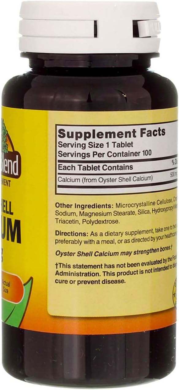 Nature's Blend Oyster Shell Calcium 500 mg Tablets - 100 ct Pack of 6