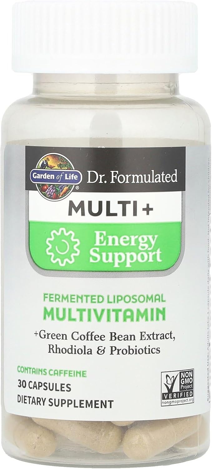 Garden of Life Dr. Formulated Multi+ Energy Support: Fermented Liposomal Multivitamin + Green Coffee Bean Extract Rhodiola &amp Probiotics - Boost Energy Support Digestion &amp Immune Health 30 C