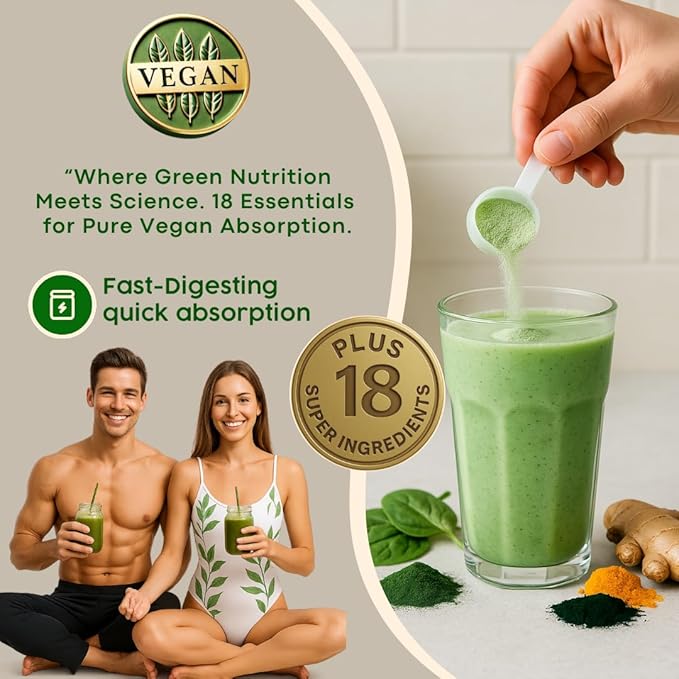 Vital Gold Vegan Protein Powder – 33g Plant Based Protein per Serving Whit 18 Super Ingredients Magnesium &amp B Vitamins Dairy Free High Protein Powder for Women &amp Men Shakes &amp Smoothie