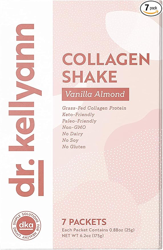 Dr. Kellyann Keto Vanilla Almond Shakes (7 Servings) – Grass-Fed Collagen Protein Gluten-Free Non-GMO Keto-Friendly 1 Pack