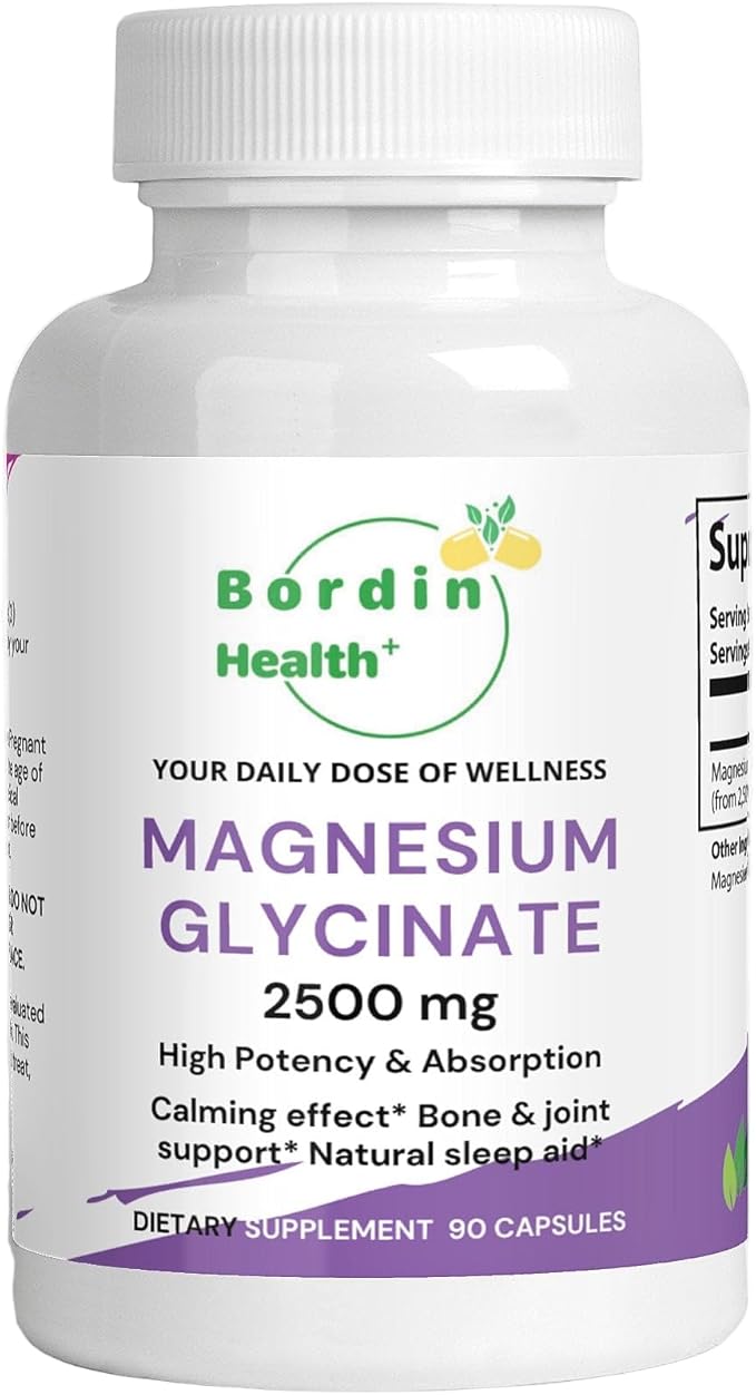 Magnesium Glycinate 2500mg - High Absorption Bisglycinate for Sleep Calm &amp Bone Support - 275mg Elemental per Serving - 90 Vegan Capsules (30 Day Supply) - Non-Laxative.