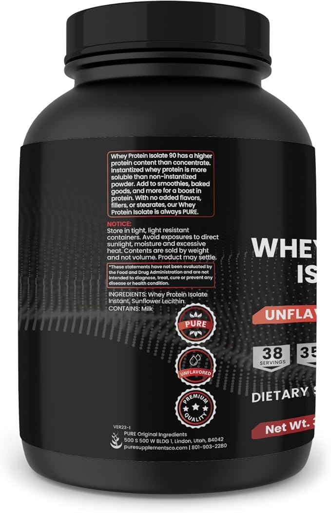 PURE ORIGINAL INGREDIENTS Whey Protein Isolate 3 lb Instantized Unflavored