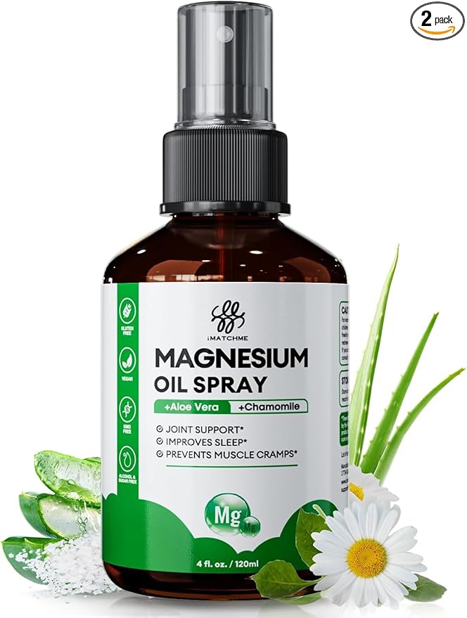 2 Pack Magnesium Oil Spray - Magnesium Spray for Feet &amp Body Leg Cramps Joint Health &amp Sleep Support Nourish Skin - Topical and Natural Oil 4oz