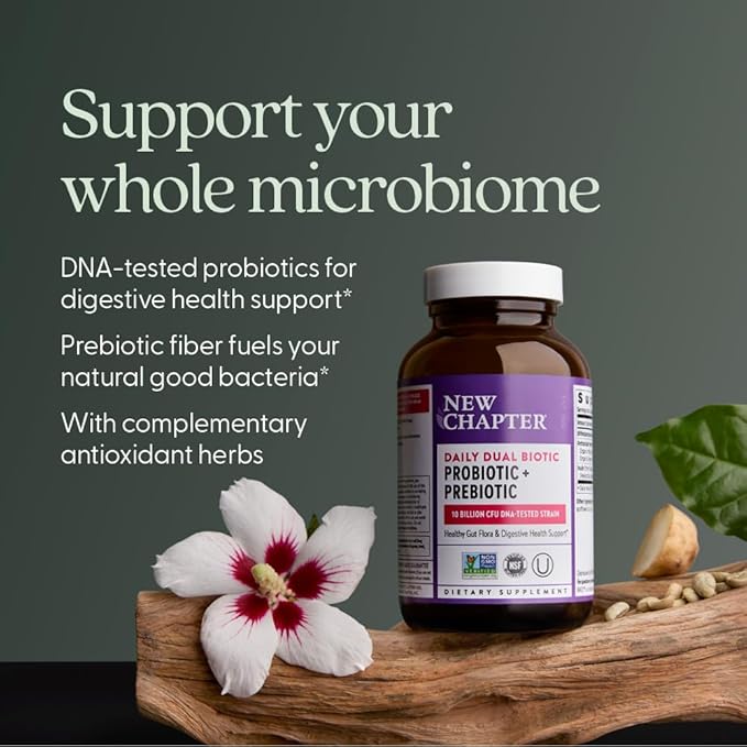 New Chapter Daily Dual Biotic Probiotic + Prebiotic for Digestion &amp Microbiome Health 100% Vegan Soy Free Non-GMO 60 Count (2 Month Supply)