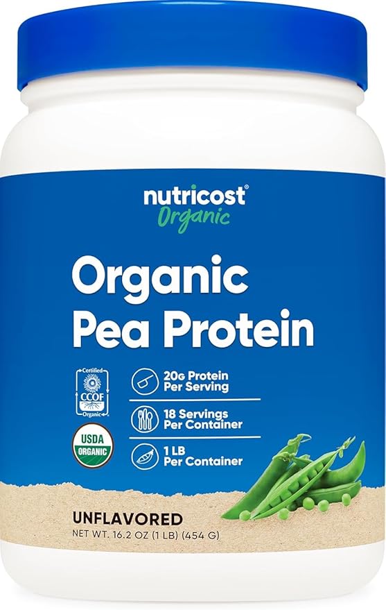 Nutricost Organic Pea Protein Powder (1 LB) Unflavored - Certified USDA Organic Protein from Plants Vegetarian Friendly Gluten Free Non-GMO