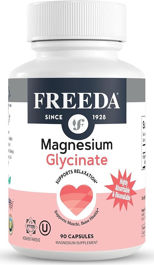 Freeda Magnesium Glycinate | High Absorption Chelated Magnesium | No Oxide | Supports Sleep Muscle &amp Nerve Function | Non-GMO Vegan Kosher | Gentle on Digestion | 90 Capsules