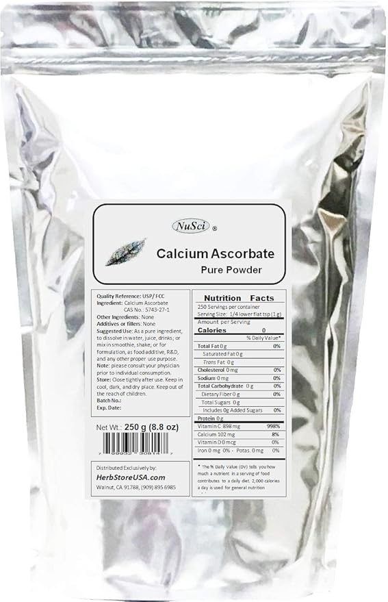 Calcium Ascorbate Pure Powder Buffered Vitamin C (250 Grams (8.8 oz))