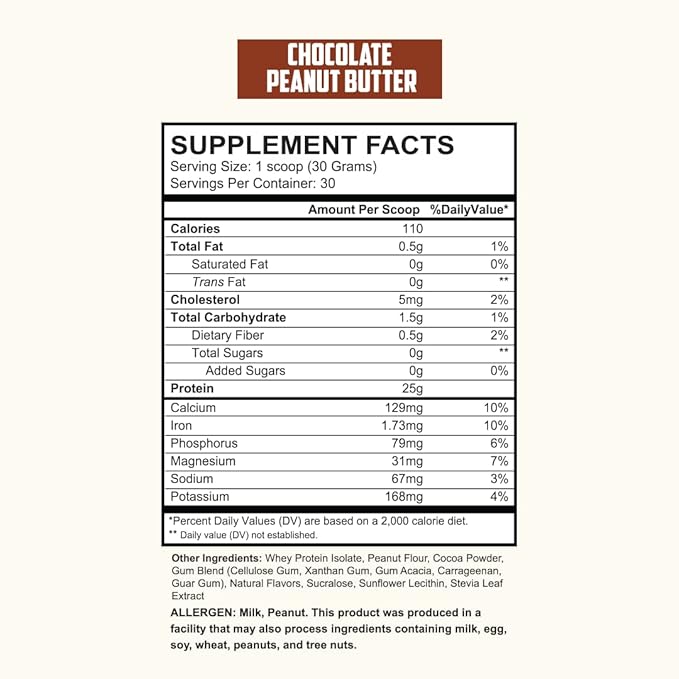 Isotein Isolate Protein Powder - Post Workout Recovery Protein Powder - 25g Whey Isolate Protein 0g Added Sugar 1g Fat (Chocolate Peanut Butter 2lbs)