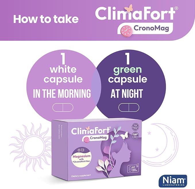 ClimaFort CronoMag | Magnesium for Women in Menopause | 5 Salts Bisglycinate + Glycerophosphate | B12 | Energy Supplement | 1 Month Supply