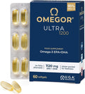 OMEGOR Omega 3 Fish Oil 1200mg Ultra - 610mg EPA and 510 DHA Omega3 IFOS Certified - High Bioavailability and No Aftertaste (60 Caps)