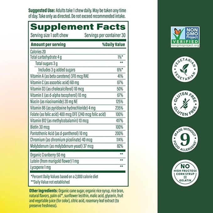 MegaFood Multivitamin for Women One Daily Multivitamins Soft Chews with Folate Methylated B12 Vitamin B6 Biotin Vitamin D3 C &amp A - Mixed Berry Flavor - Vegetarian Non-GMO - 30 Chews 2 Pac