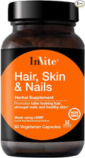 InVite Health Hair Skin &amp Nails Supplement -Supports Health and Growth of Hair Skin and Nails-Contains Vitamin C Biotin Zinc MSM Silica Lysine Proline Oatgrass- 60 Vegetarian Capsules(2-P