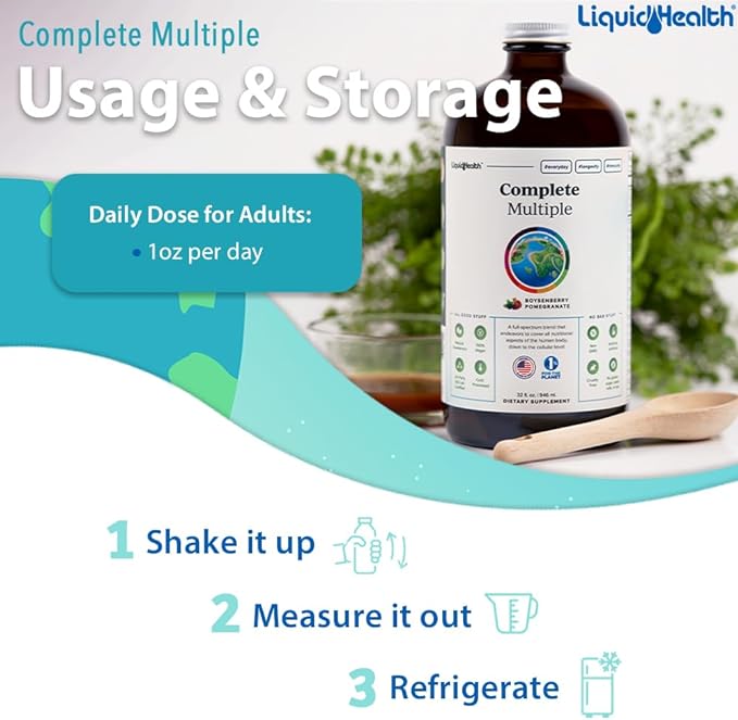 LIQUIDHEALTH Complete Multiple Adult Liquid Multivitamin - Essential Vitamins Minerals &amp Nutrients Immune Support Gut Health Energy Detox - Made in USA Vegan Non-GMO Sugar-Free (2 Pack)
