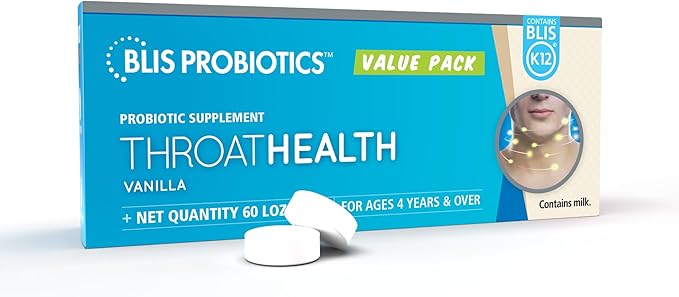 BLIS ThroatHealth Oral Probiotics K12 - Immune &amp Throat Support Vanilla - 60 Lozenges 2.5 Billion CFU