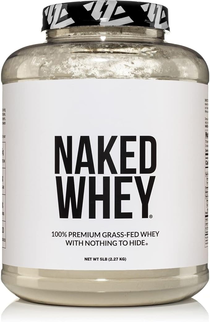 NAKED Whey 5LB 100% Grass Fed Unflavored Whey Protein Powder - Only 1 Ingredient NSF Certified Undenatured Gluten Free Soy Free Promote Muscle Growth and Recovery - 76 Servings