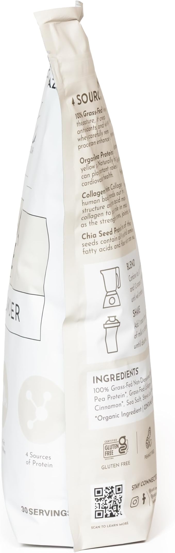 JUST INGREDIENTS Vanilla Bean Protein Powder – 30-Serving Blend with 100% Grass-Fed Whey &amp Organic Plant Proteins – Real Vanilla Bean &amp Cinnamon – Supports Muscle Recovery Energy*